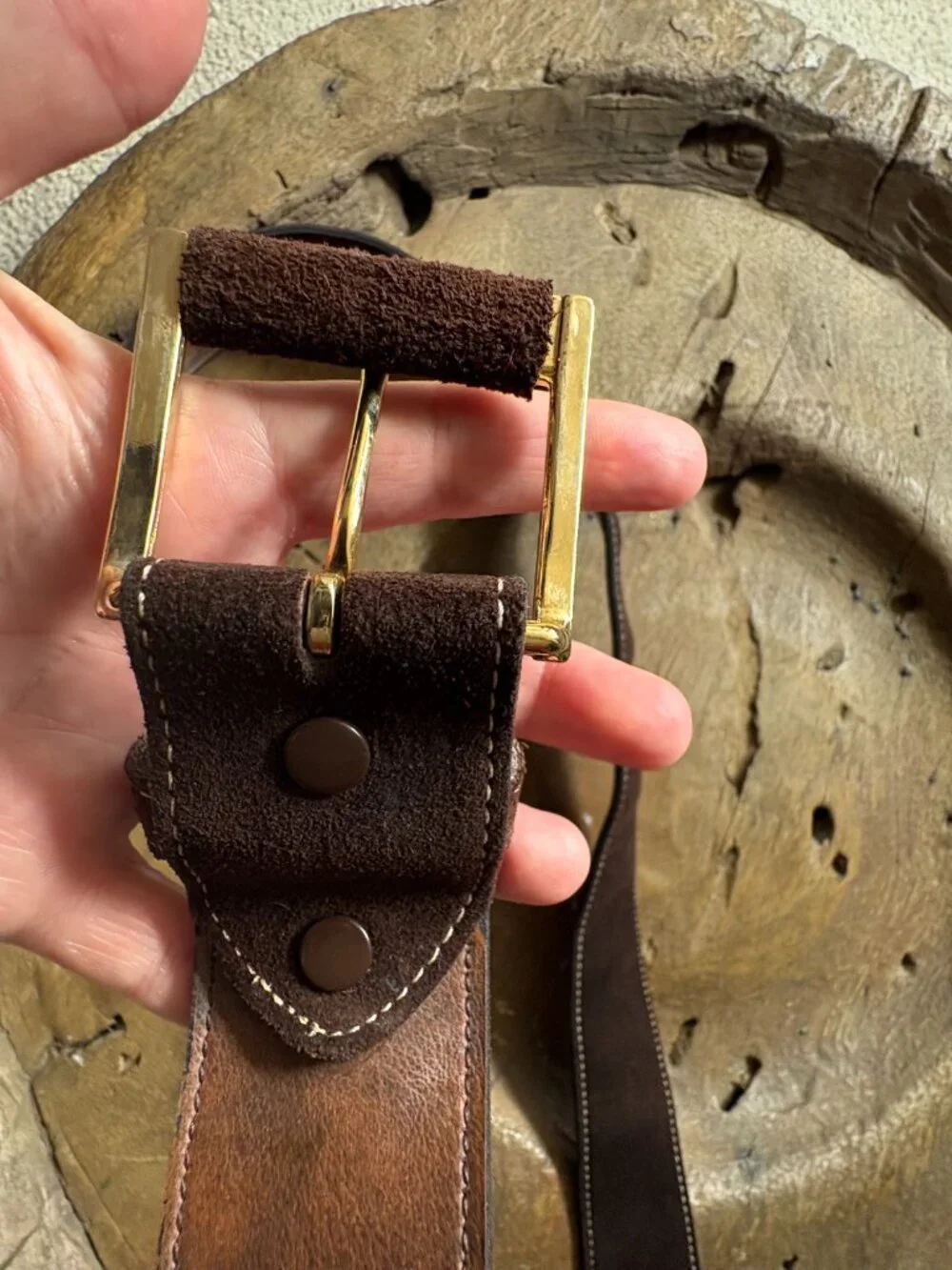 Vintage Hickok brown split suede belt removable buckle gold tone hardware sz 38